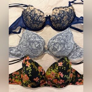 Victoria's Secret Lace & Floral Mixed-Pack Bra Set -Navy, Gray, Black-Pink